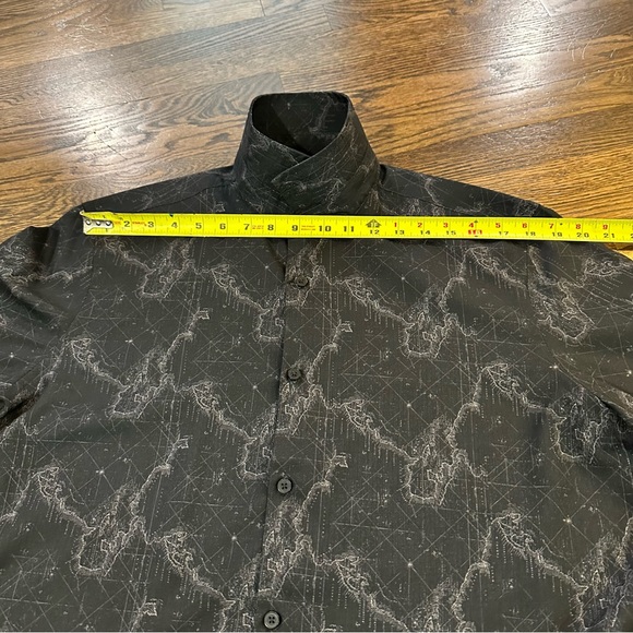 Men L abstract print short sleeve top button up black - Picture 8 of 10